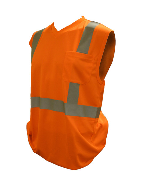 V420-M COR-BRITE  CLASS II  ORANGE BIRDSEYE MESH T-SHIRT  SLEEVELESS  CHEST POCKET  2-INCH SILVER REFLECTIVE TAPE Cordova Safety Products