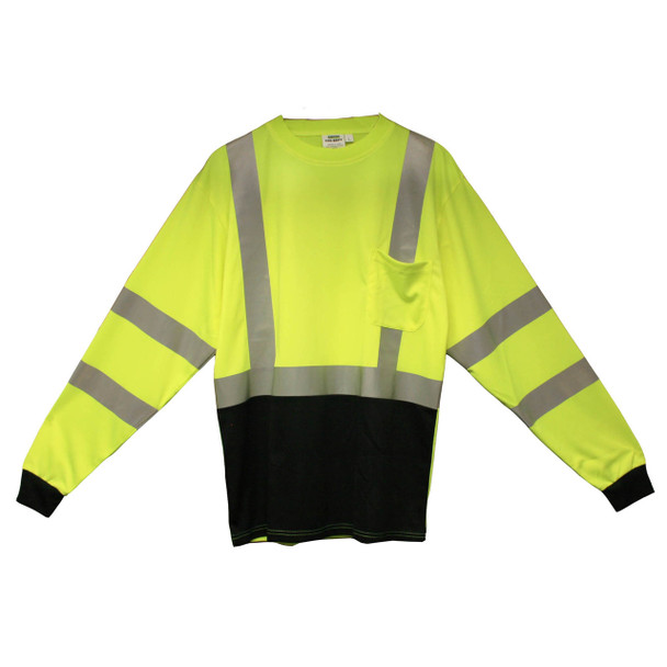 V501-XL COR-BRITE  CLASS III  LIME BIRDSEYE MESH T-SHIRT  LONG SLEEVES  CHEST POCKET  2-INCH SILVER REFLECTIVE TAPE  BLACK FRONT PANEL Cordova Safety Products