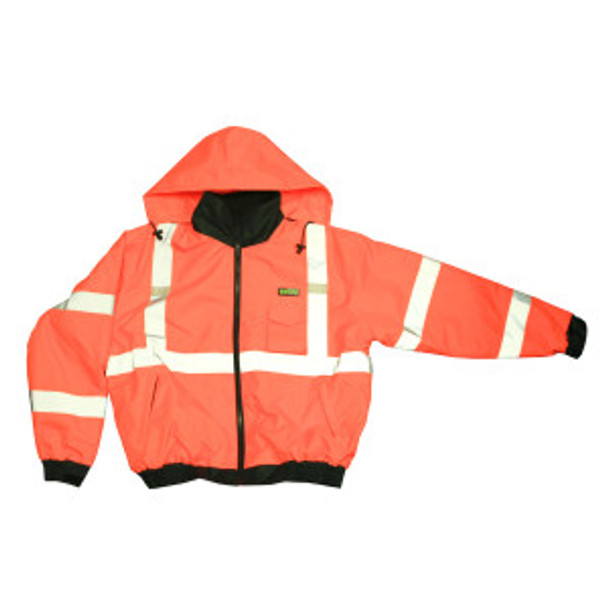 J220-M REPTYLE  CLASS III  ORANGE BOMBER JACKET  PU COATED POLYESTER SHELL  ATTACHED QUILTED LINING  CONCEALED/ATTACHED HOOD Cordova Safety Products