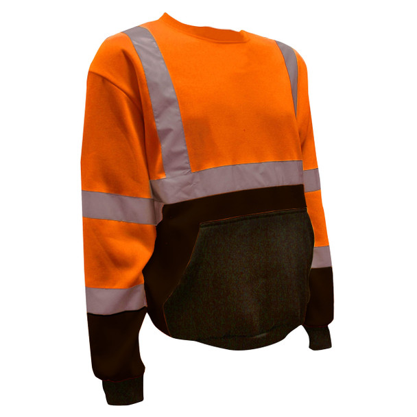 SS100-M COR-BRITE  CLASS III ORANGE CREW NECK SWEATSHIRT  300 GRAM POLYESTER FLEECE  BLACK POUCH POCKET  FRONT PANEL AND FOREARMS Cordova Safety Products