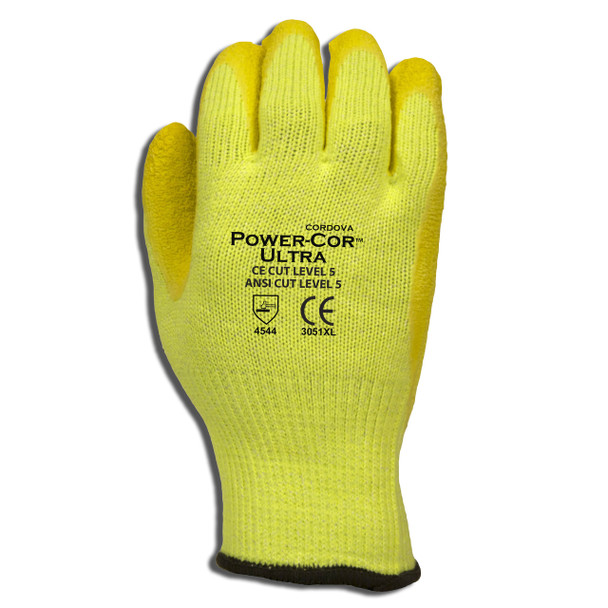 3051M POWER-COR ULTRA  HI-VIS YELLOW  10-GAUGE HPPE/STEEL/GLASS SHELL  YELLOW LATEX PALM COATING  ANSI CUT LEVEL 5 Cordova Safety Products