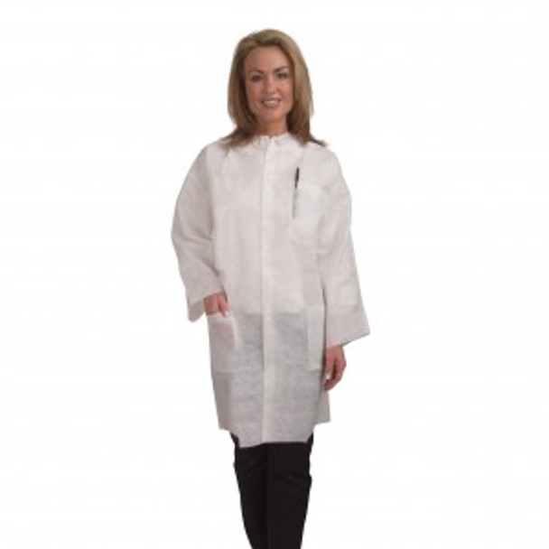 LC554XL HEAVY WEIGHT  WHITE POLYPROPYLENE LAB COAT  COLLAR & SNAP BUTTON FRONT  1 CHEST POCKET & 2 WAIST POCKETS  OPEN CUFFS Cordova Safety Products
