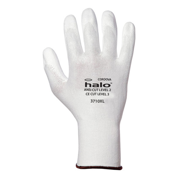 3710XXL HALO   WHITE 13-GAUGE HPPE SHELL  WHITE POLYURETHANE PALM COATING  ANSI CUT LEVEL 2 Cordova Safety Products