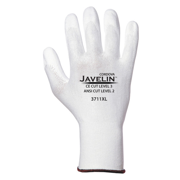 3711M JAVELIN  WHITE 13-GAUGE HPPE SHELL  WHITE POLYURETHANE PALM COATING  ANSI CUT LEVEL 2 Cordova Safety Products