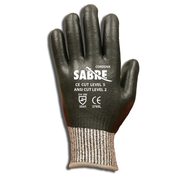 3765L SABRE  10-GAUGE HPPE SHELL  FULLY COATED  BLACK FOAM NITRILE  ANSI CUT LEVEL 2 Cordova Safety Products