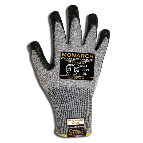 3755XS MONARCH-HCT /13-GAUGE  GRAY TAEKI5 SHELL  BLACK HCT-NITRILE PALM COATING  ANSI CUT LEVEL 3 Cordova Safety Products