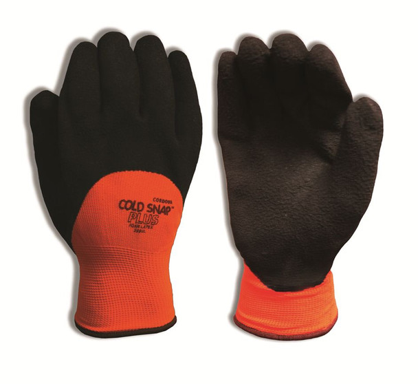 3990M COLD SNAP PLUS   TWO-PLY  HI-VIS ORANGE POLYESTER SHELL  BRUSHED ACRYLIC TERRY LINING  3/4 BLACK FOAM LATEX COATING Cordova Safety Products