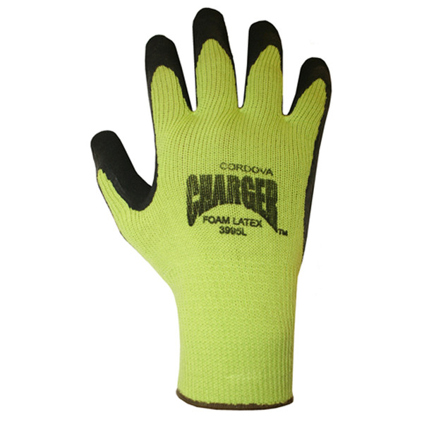 3995L CHARGER   10-GAUGE  HI-VIS GREEN POLY/COTTON SHELL  BLACK FOAM LATEX PALM COATING Cordova Safety Products