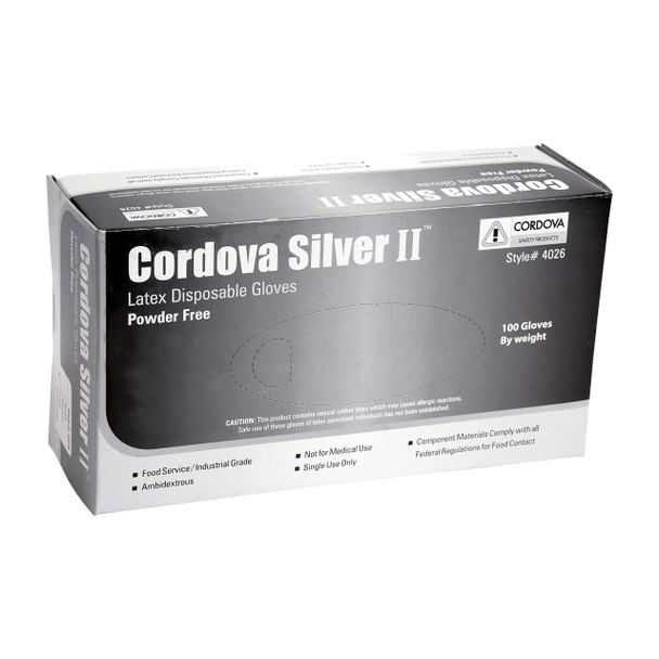 4026S CORDOVA SILVER II  LATEX  COMMODITY/INDUSTRIAL GRADE  POWDER FREE  TEXTURED Cordova Safety Products