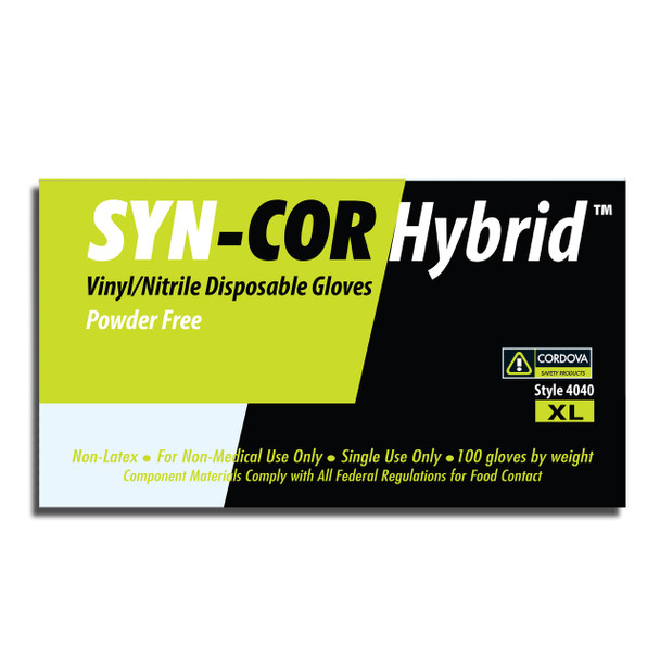 4040S SYN-COR HYBRID  BLUE VINYL/NITRILE BLEND  INDUSTRIAL GRADE  POWDER FREE  SMOOTH FINISH Cordova Safety Products