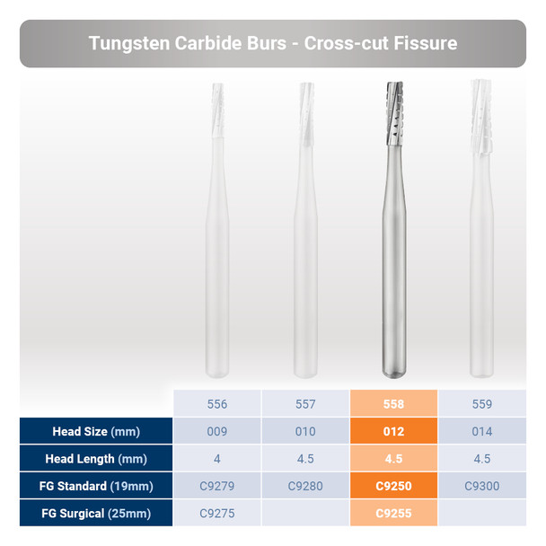 Dental Bur - Xcut Fissure 558 - 25mm FG (surgical length) - 5 pack