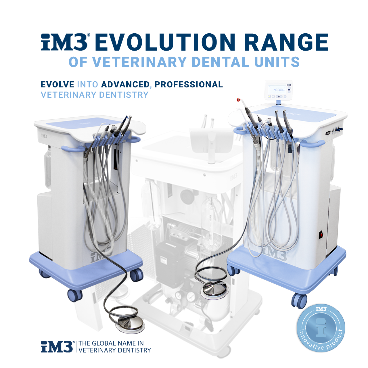 Evolution range of veterinary dental units, showcasing advancements in technology and design for animal dental care