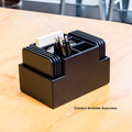 Dacasso Black Leather Desk Supply Organizer - 8 x Coaster - 6 Compartment(s) - Desktop - Black - Top Grain Leather, Velveteen - 1 Each