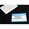 SICURIX Visitor Adhesive Badges 2 Per Sheet 100 Pack White - 3 1/2" Width x 2 1/4" Length - Removable Adhesive - Rectangle - Inkjet, Laser - White, Blue - Self-adhesive, Easy Peel - 2 / Sheet - 100 / Box