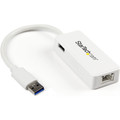 StarTech.com USB 3.0 to Gigabit Ethernet Adapter NIC w/ USB Port - White - USB - 1 Port(s) - 1 x Network (RJ-45) - Twisted Pair - 10/100/1000Base-T - Desktop