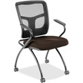 Lorell Mesh Back Nesting Training/Guest Chairs - Forte Fudge Seat Color - Fabric Seat Material - Powder Coated Frame Color - Metal Frame Material - Four-legged Base - Black - Mesh - Armrest - 2 / Carton