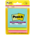 Post-it&reg; Super Sticky Notes - Supernova Neons Color Collection - 135 - 3" Flag/Note Width x 3" Flag/Note Length - Square - 45 Sheets per Pad - Unruled - Aqua Splash, Acid Lime, Tropical Pink - Paper - Self-adhesive - 3 / Pack