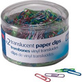 Officemate Translucent Vinyl Paper Clips - No. 2 - Blue, Purple, Green, Red, Silver - Vinyl - 600 / Pack