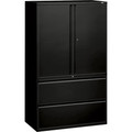 HON 800 Series Wide Lateral File with Storage Cabinet - 2-Drawer - 42" Width x 18" Depth x 64.2" Height - 2 x Shelf(ves) - 2 x Drawer(s) for File - 2 x Side Open Door(s) - Legal, Letter - Lateral - Security Lock - Black - Steel - Recycled