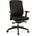 Lorell Premium Mid-Back Chair with Adjustable Arms - Black Seat Color - Fabric Seat Material - Black Back Color - Fabric Back Material - Mid Back - 5-star Base - Armrest - 1 Each