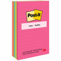 Post-it Notes Original Notepads - Poptimistic Color Collection - 4" Flag/Note Width x 6" Flag/Note Length - Rectangle - 100 Sheets per Pad - Ruled - Power Pink, Neon Green, Aqua, Neon Orange, Guava Pink - Self-adhesive, Self-stick - 5 / Pack