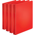 Business Source Basic Round Ring Binders - 1" Binder Capacity - Letter - 8 1/2" x 11" Sheet Size - 225 Sheet Capacity - 3 Ring(s) - Fastener(s): Round Ring - Pocket(s): Internal - Chipboard, Polypropylene - Red - Exposed Rivet, Sturdy - 4 / Bundle
