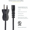 StarTech.com Standard Power Cord - For Computer, Monitor, Medical Equipment - 125 V AC / 10 A - Black - 6 ft Cord Length - NEMA 5-15P / IEC 60320 C13 - North America - 1 Each