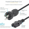 StarTech.com Standard Power Cord - For Computer, Monitor, Medical Equipment - 125 V AC / 10 A - Black - 6 ft Cord Length - NEMA 5-15P / IEC 60320 C13 - North America - 1 Each