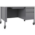 Lorell Fortress Series 48" Mobile Right-Pedestal Teachers Desk - 29.5" Height x 48" Width x 30" DepthBox, File Drawer(s) - Single Pedestal on Right Side - T-mold Edge - Finish: Gray - 1 Each
