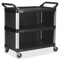 Rubbermaid Commercial Enclosed End Panels Utility Cart - 3 Shelf - 300 lb Load Capacity - 4" Caster Size - Metal - 20" Width x 15" Depth x 35" Height - Black - 1 / Carton