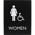 Lorell Women's Handicap Restroom Sign - Print/Message "Women" - 6.4" Width x 8.5" Height - Rectangular Shape - Surface-mountable - Easy Readability, Braille - Plastic - Black - 1 Each