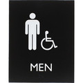 Lorell Men's Handicap Restroom Sign - Print/Message "Men" - 6.4" Width x 8.5" Height - Rectangular Shape - Surface-mountable - Easy Readability, Braille - Plastic - Black - 1 Each