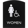 Lorell Arched Women's Handicap Restroom Sign - Print/Message "Women" - 6.8" Width x 8.5" Height - Rectangular Shape - Surface-mountable - Easy Readability, Braille - Plastic - Black - 1 Each