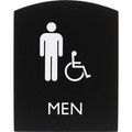 Lorell Arched Men's Handicap Restroom Sign - Print/Message "Men" - 6.8" Width x 8.5" Height - Rectangular Shape - Surface-mountable - Easy Readability, Braille - Plastic - Black - 1 Each