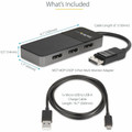 StarTech.com 3-Port DisplayPort MST Hub - DP 1.4 - 60 Hz - 30 Hz to 60 Hz - 7680 x 4320 - 78.74" Maximum Operating Distance - DisplayPort - USB - Plastic