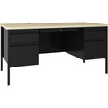 Lorell Fortress Series Double-Pedestal Teachers Desk - 30" Height x 60" Width x 29.5" Depth, 0.8" Height Modesty Panel - Double Pedestal - T-mold Edge - Material: Steel - Finish: Maple, Black - 1 Each