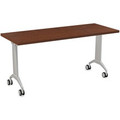 Special-T Link Flip & Nest Table - Mahogany Rectangle Top - Metallic Silver T-shaped Base - 60" Table Top Length x 24" Table Top Width - 30" Height - Assembly Required - Thermofused Laminate (TFL) Top Material - 1 Each