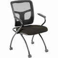 Lorell Mesh Back Fabric Seat Nesting Chairs - Fabric Seat Material - Powder Coated Frame Color - Metal Frame Material - Four-legged Base - Black - Mesh - Armrest - 2 / Carton