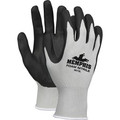Memphis 13-Gauge Foam Coated Palm Protective Gloves - 6.25" Glove Length - Large Size - Gray, Black, White - Knit Wrist, Comfortable - For Material Handling, Assembling, Farming, Construction, Landscape, Plumbing, Shipping - 1 Dozen