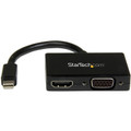 StarTech.com Travel A/V adapter: 2-in-1 Mini DisplayPort to HDMI or VGA converter - 1 x 20-pin Mini DisplayPort Digital Audio/Video - Male - 1 x 19-pin HDMI Digital Audio/Video - Female, 1 x 15-pin HD-15 - Female - Black - 1 Each