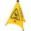 Rubbermaid Commercial Multi-Lingual Caution Safety Cone - Print/Message "Caution" , "Attention" , "Cuidado" - 21" Width x 20" Height x 21" Depth - Wall Mountable - Durable, Multilingual - Yellow - 12 / Carton