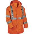 Ergodyne 8365 Type R Class 3 Rain Jacket - Recommended for: Construction, Utility, Emergency, Airline Crew, Railway Worker, Survey Crew - Medium - Drawstring Closure Closure - Polyurethane, Polyurethane - Orange - Breathable, Mic Tab, Durable, Wat...