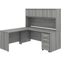 Bush Business Furniture Studio C 72W X 30D L Shaped Desk With Hutch, Mobile File Cabinet and 42W Return - x 72" Width x 30" Depth Desk, x 42" Width Return, x 72" Width Hutch - 3 x File, Box Drawer(s) - 4 Door(s) - Band Edge - Finish: Platinum Gray...
