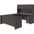 Bush Business Furniture Studio C Desk/Hutch/File Cabinet Set - x 72" Width x 36" Depth Front Desk, x 72" Width x 24" Depth Credenza Desk, x 42" Depth Return, x 72" Width Hutch - 3 x File, Box Drawer(s) - 4 Door(s) - Finish: Storm Gray, Thermofused...