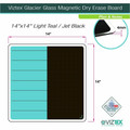 Floortex Cleartex Glacier Teal & Black Plan & Grid Glass Dry-Erase Board - 14" x 14" - 14" (1.2 ft) Width x 14" (1.2 ft) Height - Light Teal Tempered Glass Surface - Square - Magnetic - Magnetic, Smooth Writing, Ghost Resistant, Stain Resistant, E...