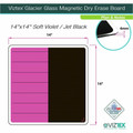 Floortex Viztex&reg; Glacier Violet & Black Plan & Grid Glass Dry-Erase Board - 14" x 14" - 14" (1.2 ft) Width x 14" (1.2 ft) Height - Violet Tempered Glass Surface - Square - Magnetic - Magnetic, Smooth Writing, Ghost Resistant, Stain Resistant, ...