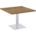 Special-T Sienna Cafe Table - Brown Square Top - Powder Coated, Metallic Silver Base - 42" Table Top Width x 42" Table Top Depth x 1.25" Table Top Thickness - 29" Height - Assembly Required - High Pressure Laminate (HPL), Particleboard Top Materia...