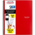 Five Star Wirebound Notebook - 5 Subject(s) - 200 Pages - Wire Bound - College Ruled Front Ruling - Letter - 8 1/2" x 11" Sheet Size - Red Cover - Double Sided Sheet, Durable, Water Resistant, Wear Resistant, Tear Proof, Spill Resistant, Pocket, O...