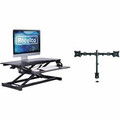 Rocelco Desk Riser & Dual-Monitor Mount - Up to 27" Screen Support - 30 lb Load Capacity - 19.17" Height x 31.50" Width x 17.45" Depth - Desk - Black - For Monitor, Keyboard, Tablet, Smartphone - Dual Display, Sit-stand, Ergonomic, Keyboard Tray, ...