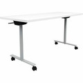 Safco Jurni Flip Table with Casters - Laminated Top - Powder Coated T-shaped Base - 72" Table Top Width x 24" Table Top Depth x 1.10" Table Top Thickness - 29" Height - Classroom, Training Room - Assembly Required - Designer White - Laminate Top M...